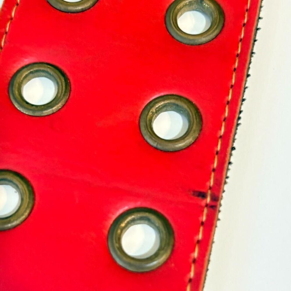 Vintage Garay Red Leather Grommet Belt Punk Western Boho M - Picture 4 of 8